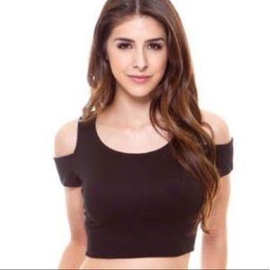 Foreign Exchange Green Cold Shoulder Cropped Top